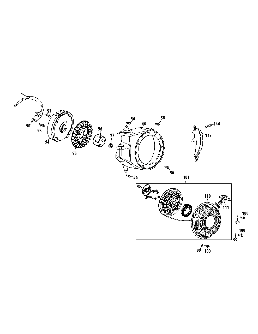 170-Cu Flywheel Diagram and Parts List for CS45M4 (24A-45M4700)(2014) Yard Machines Chipper Shredder